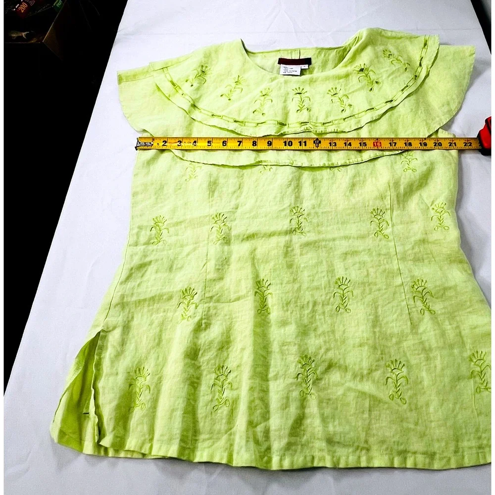 Danny Roberts‎ Linen 2 Piece Set L Lime Green Embroidered Boho Cottagecore 90s